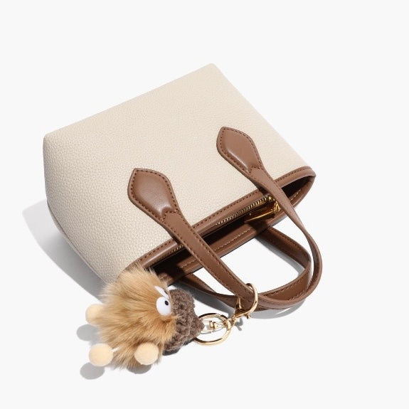 Chic Mini Leather Pom Pom Bucket Crossbody Handbag