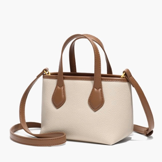 Chic Mini Leather Pom Pom Bucket Crossbody Handbag