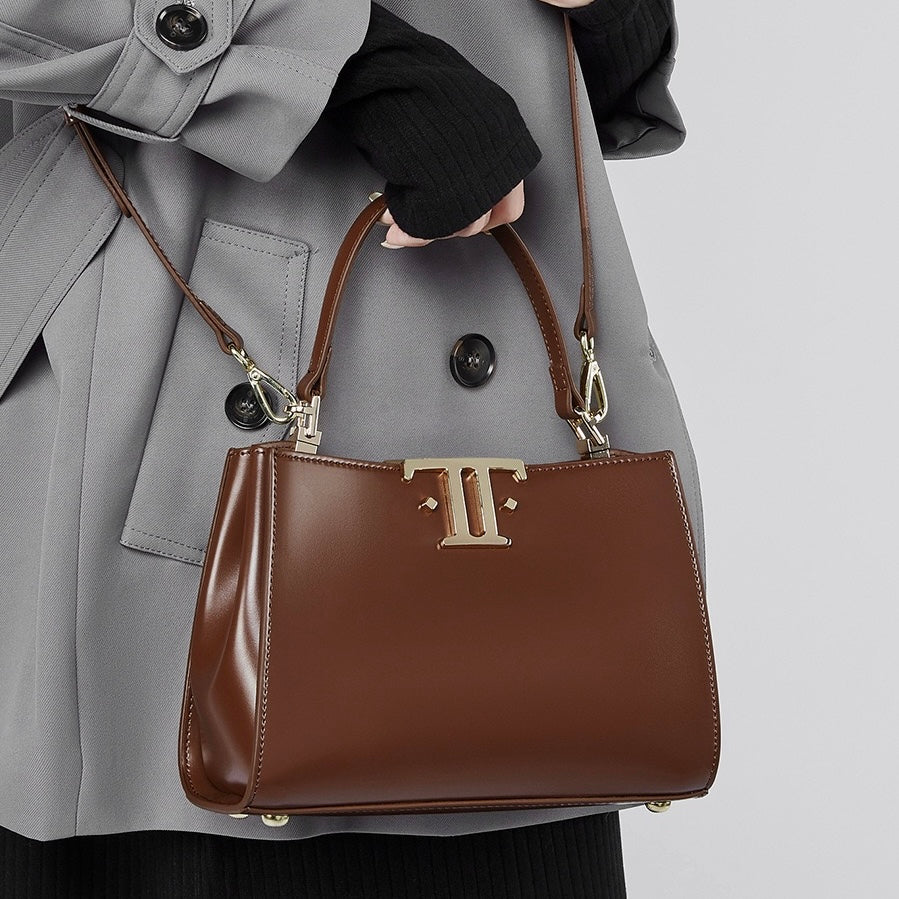 Elegant Leather Mini Commuter Tote with Dual Clasp Closure