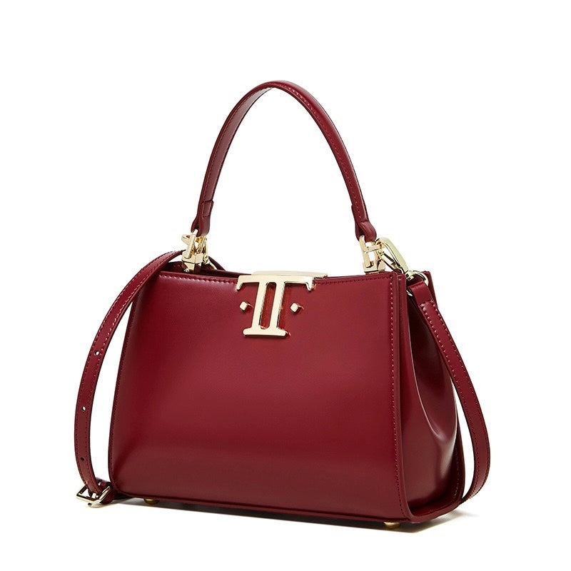 Elegant Leather Mini Commuter Tote with Dual Clasp Closure