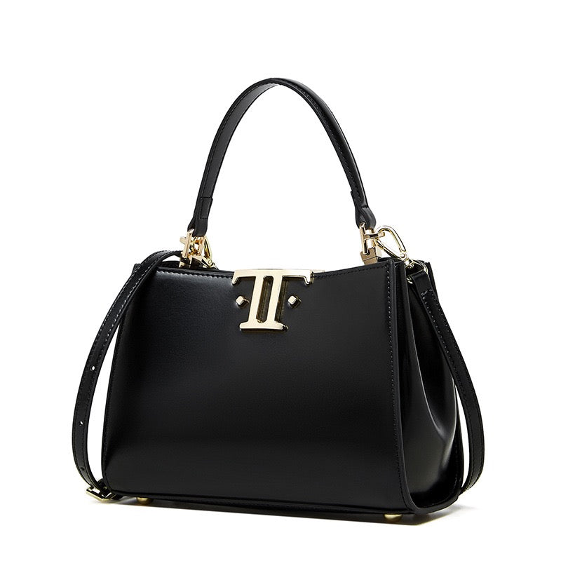 Elegant Leather Mini Commuter Tote with Dual Clasp Closure