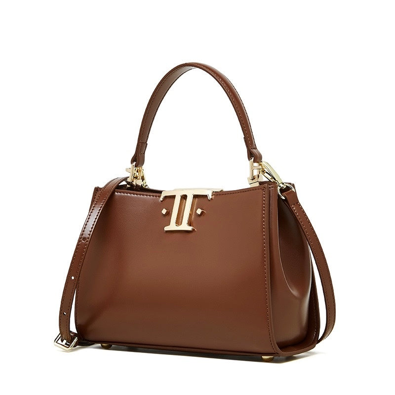 Elegant Leather Mini Commuter Tote with Dual Clasp Closure