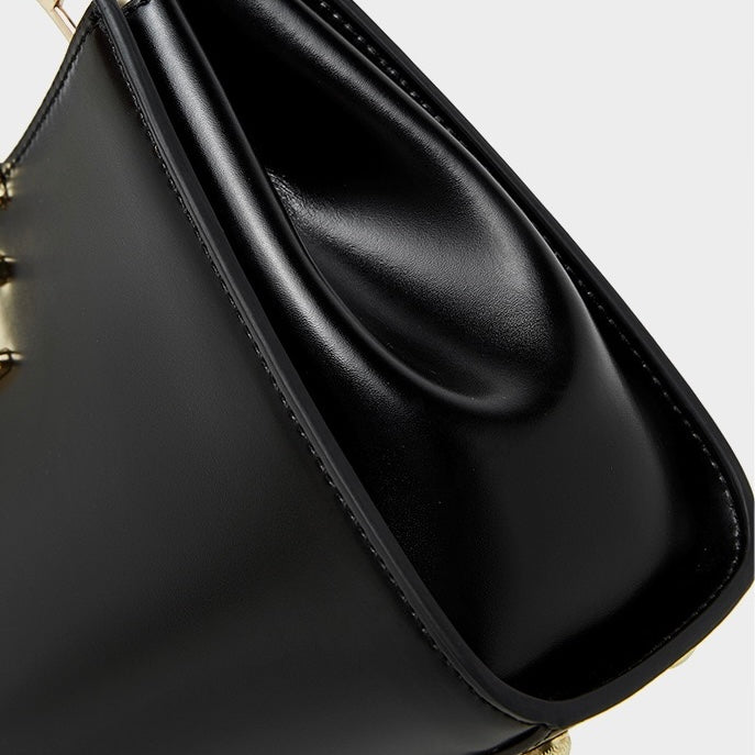 Elegant Leather Mini Commuter Tote with Dual Clasp Closure