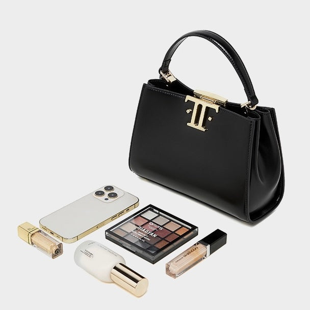 Elegant Leather Mini Commuter Tote with Dual Clasp Closure