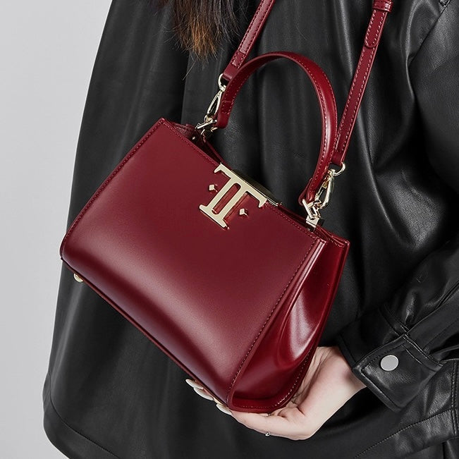 Elegant Leather Mini Commuter Tote with Dual Clasp Closure