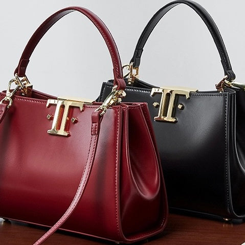 Elegant Leather Mini Commuter Tote with Dual Clasp Closure