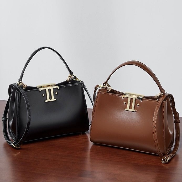 Elegant Leather Mini Commuter Tote with Dual Clasp Closure