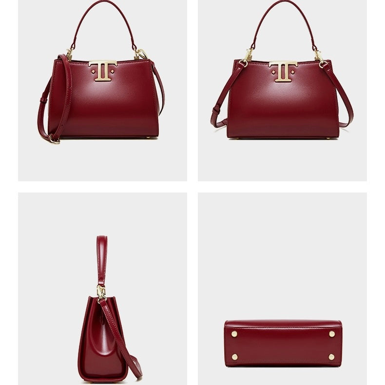 Elegant Leather Mini Commuter Tote with Dual Clasp Closure