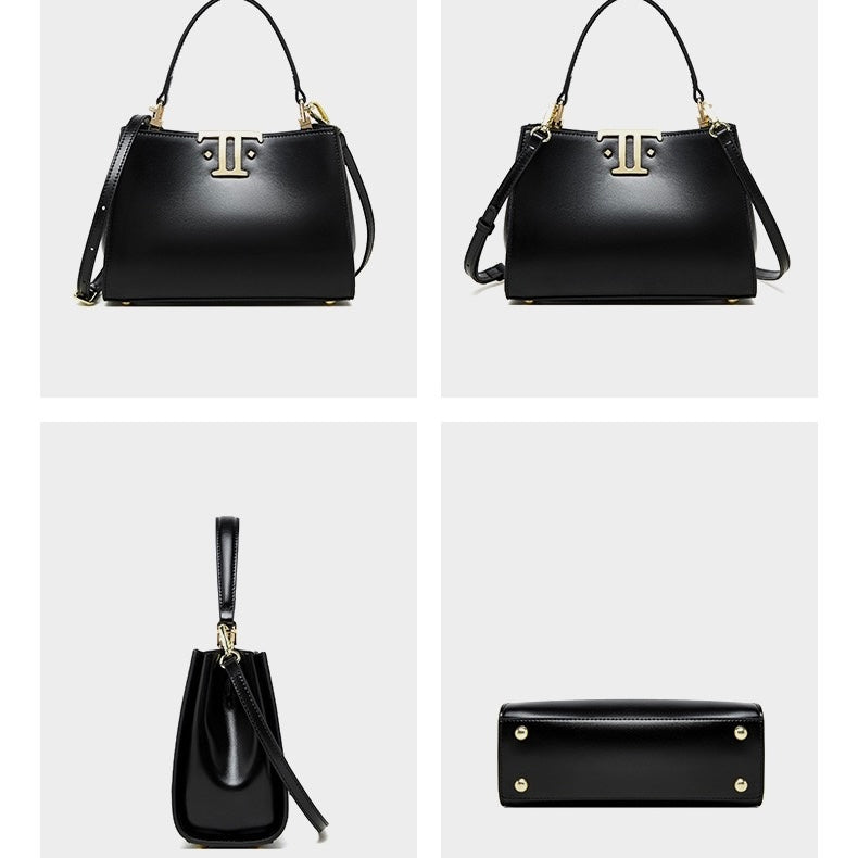 Elegant Leather Mini Commuter Tote with Dual Clasp Closure