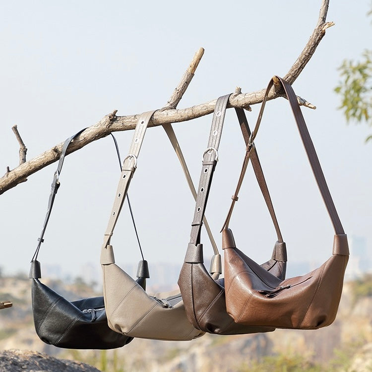 Opulent Genuine Leather Croissant Crossbody Dumpling Bag