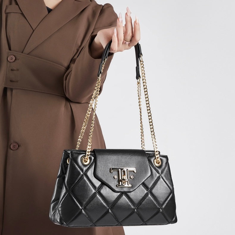 Chic Genuine Leather Chain Shoulder Crossbody Bag for Effortless Elegance