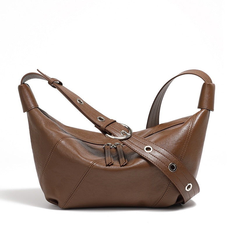 Opulent Genuine Leather Croissant Crossbody Dumpling Bag