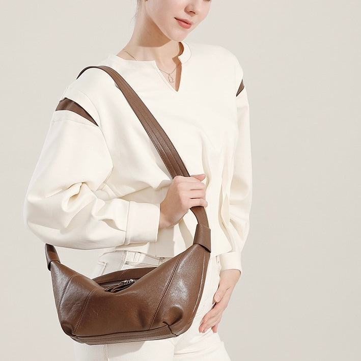 Opulent Genuine Leather Croissant Crossbody Dumpling Bag