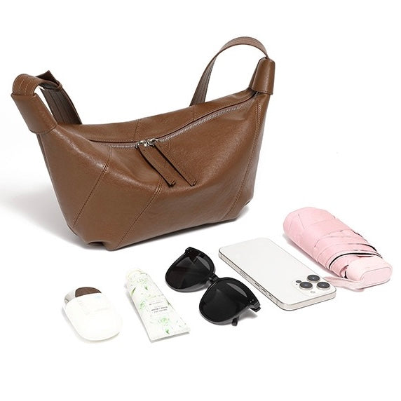 Opulent Genuine Leather Croissant Crossbody Dumpling Bag