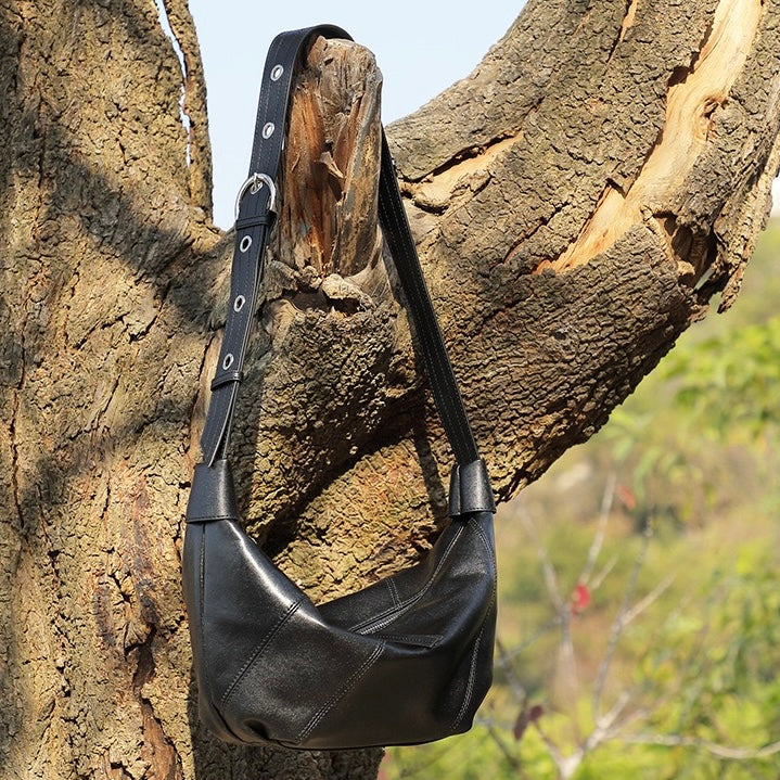 Opulent Genuine Leather Croissant Crossbody Dumpling Bag