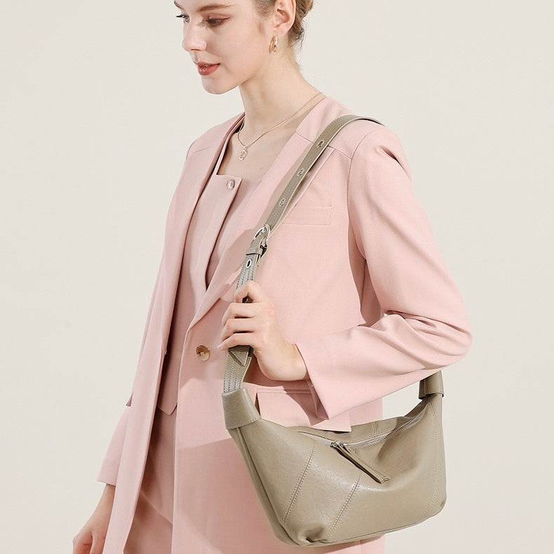 Opulent Genuine Leather Croissant Crossbody Dumpling Bag