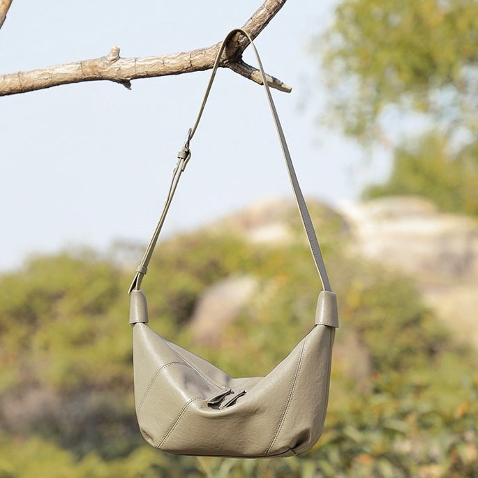 Opulent Genuine Leather Croissant Crossbody Dumpling Bag