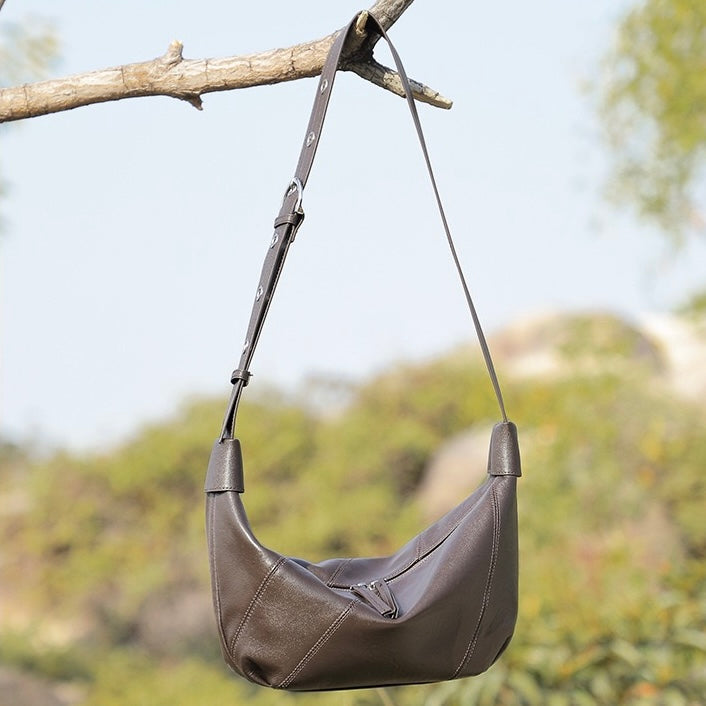 Opulent Genuine Leather Croissant Crossbody Dumpling Bag