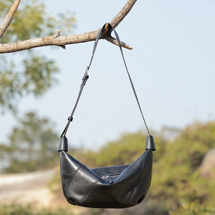 Opulent Genuine Leather Croissant Crossbody Dumpling Bag