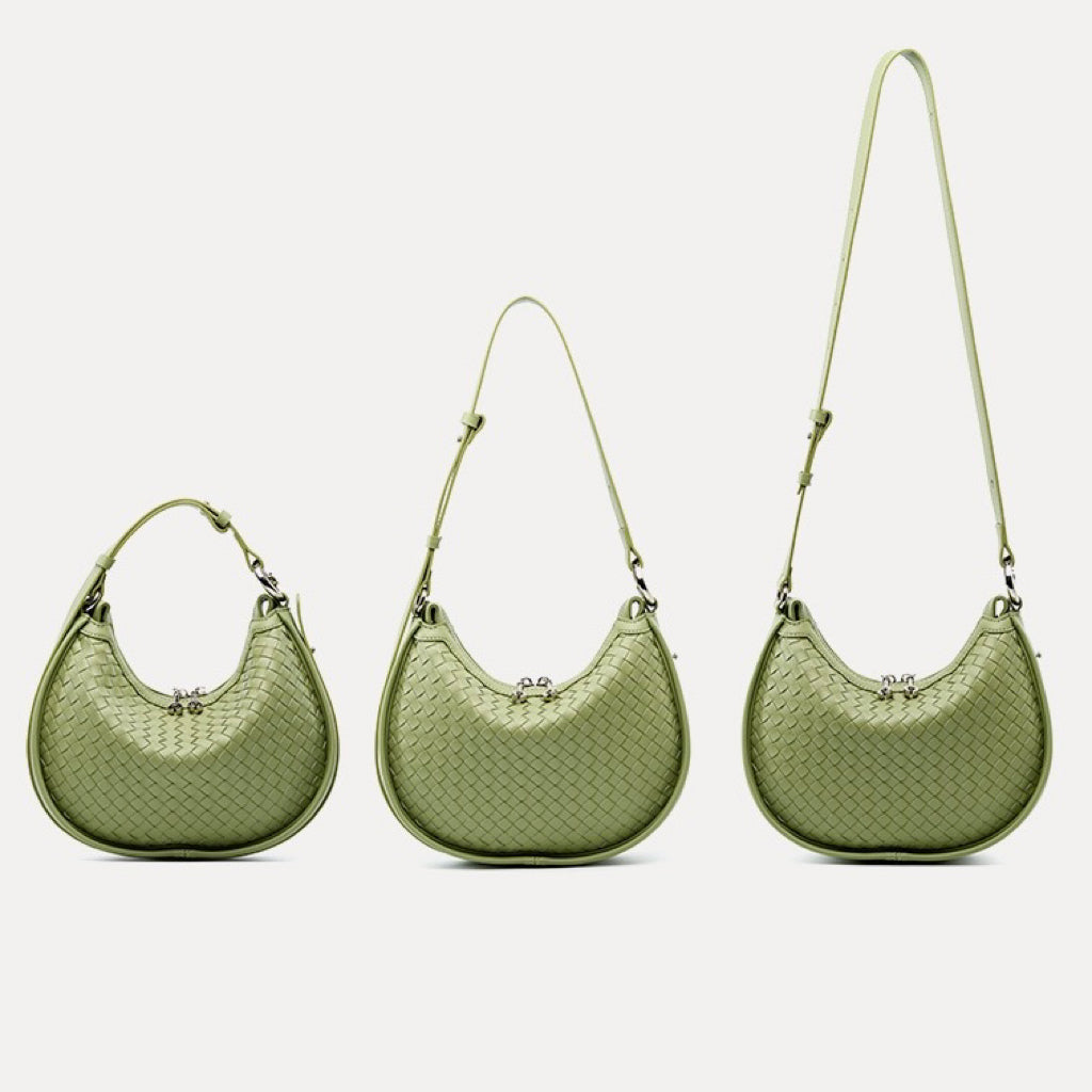 Luxury Handwoven Cowhide Crescent Moon Crossbody Bag