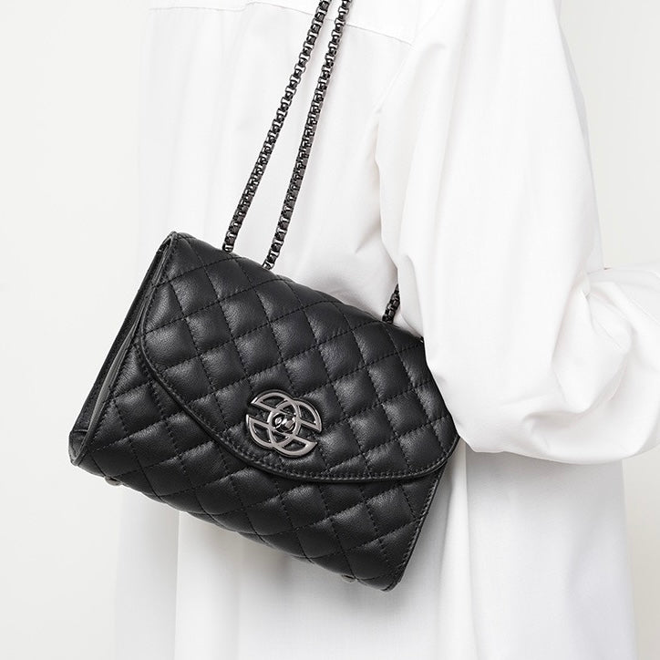 Chic Premium Top-Grain Leather Crossbody Bag with Chain Strap