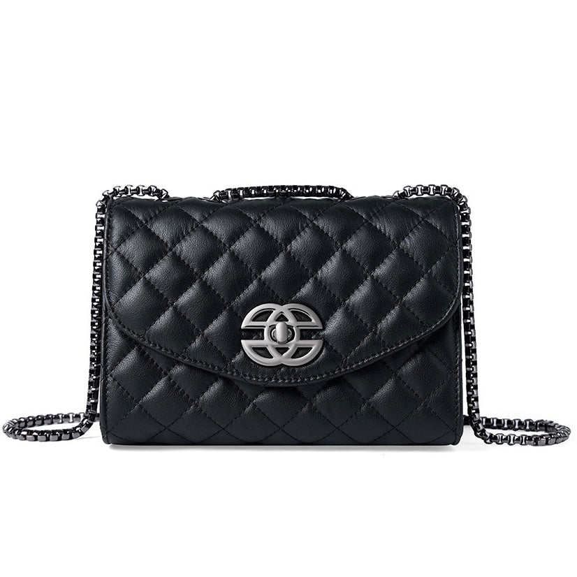 Chic Premium Top-Grain Leather Crossbody Bag with Chain Strap