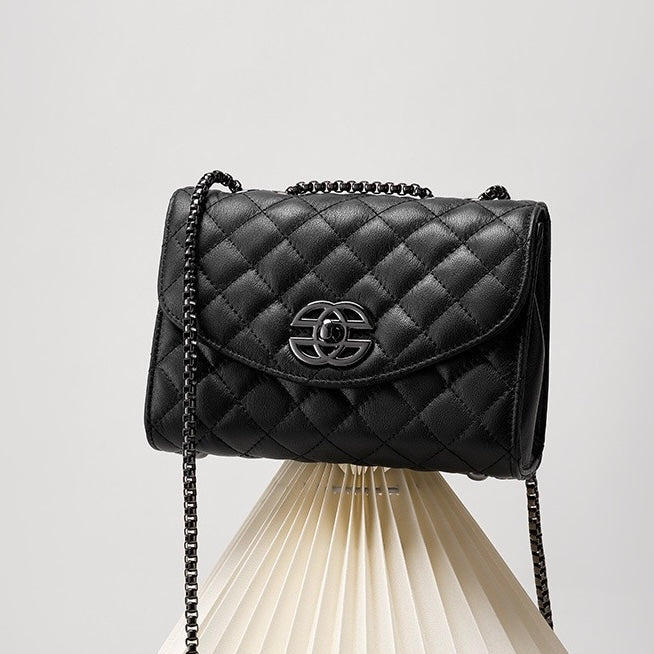 Chic Premium Top-Grain Leather Crossbody Bag with Chain Strap