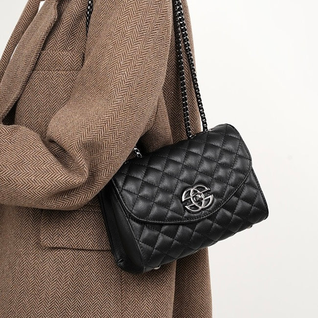 Chic Premium Top-Grain Leather Crossbody Bag with Chain Strap