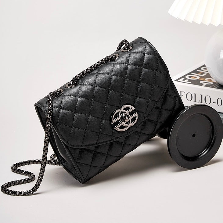 Chic Premium Top-Grain Leather Crossbody Bag with Chain Strap