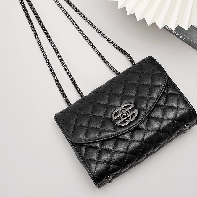 Chic Premium Top-Grain Leather Crossbody Bag with Chain Strap