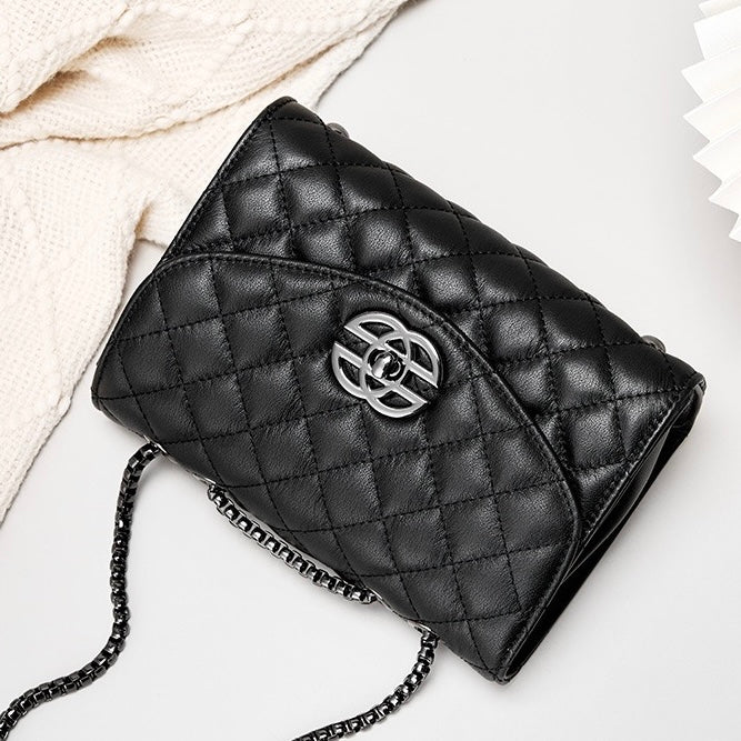 Chic Premium Top-Grain Leather Crossbody Bag with Chain Strap