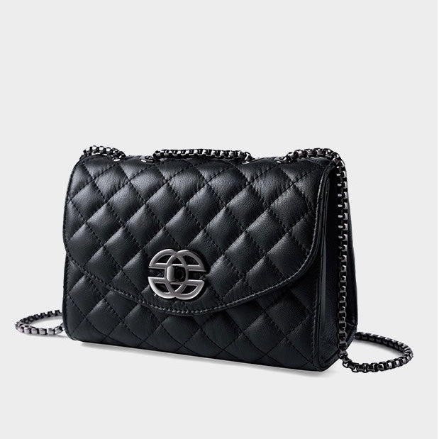 Chic Premium Top-Grain Leather Crossbody Bag with Chain Strap