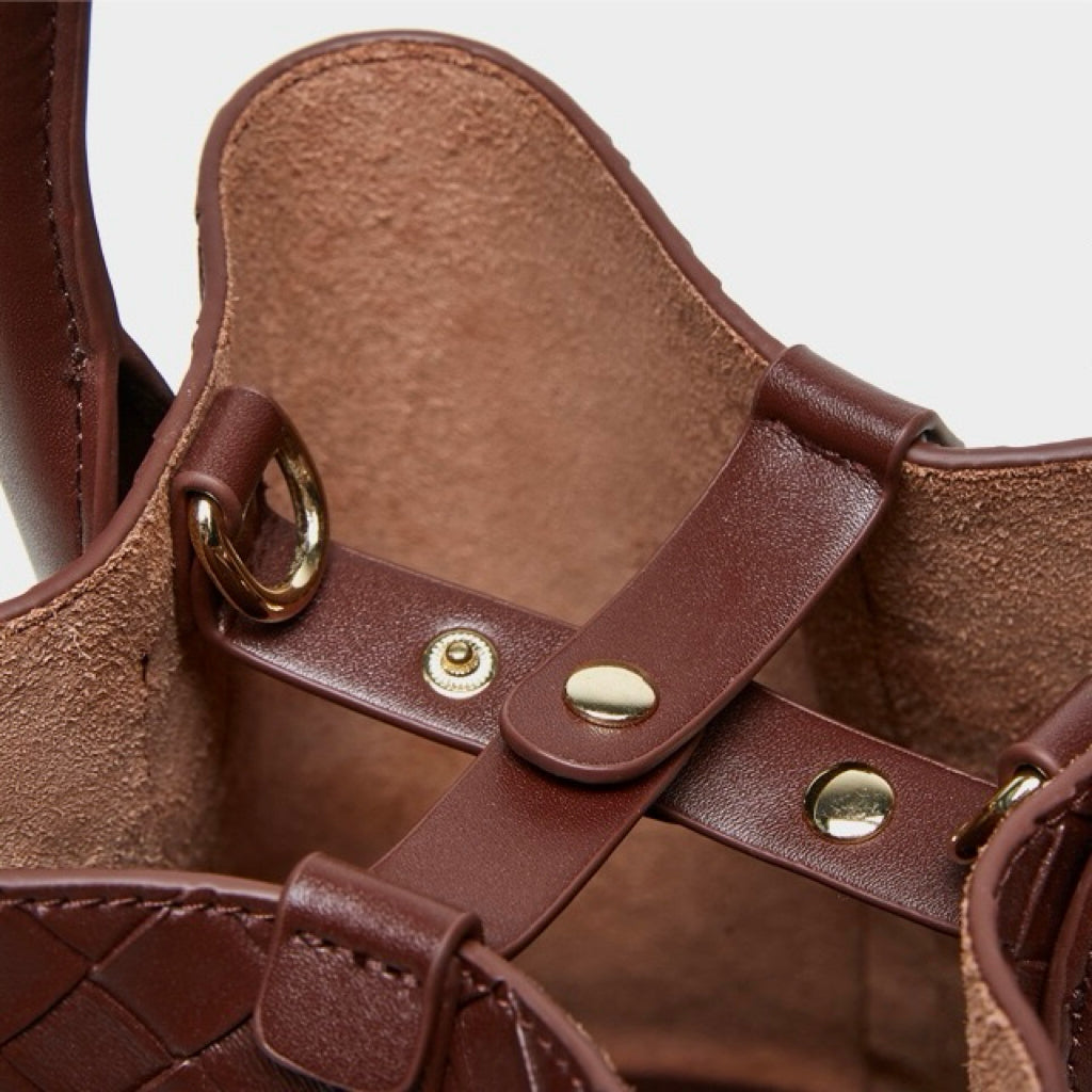 Luxury Genuine Leather Woven Bucket Crossbody Handbag