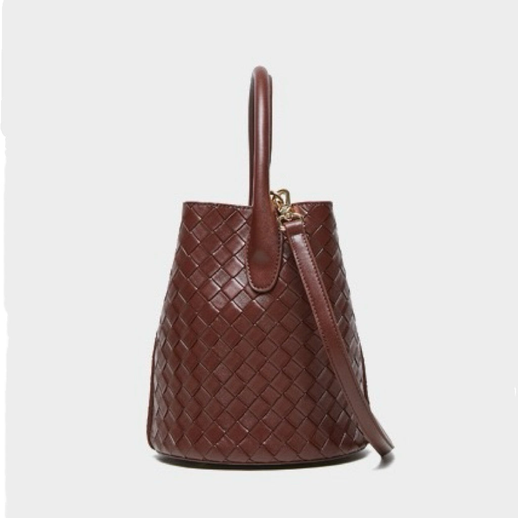 Luxury Genuine Leather Woven Bucket Crossbody Handbag