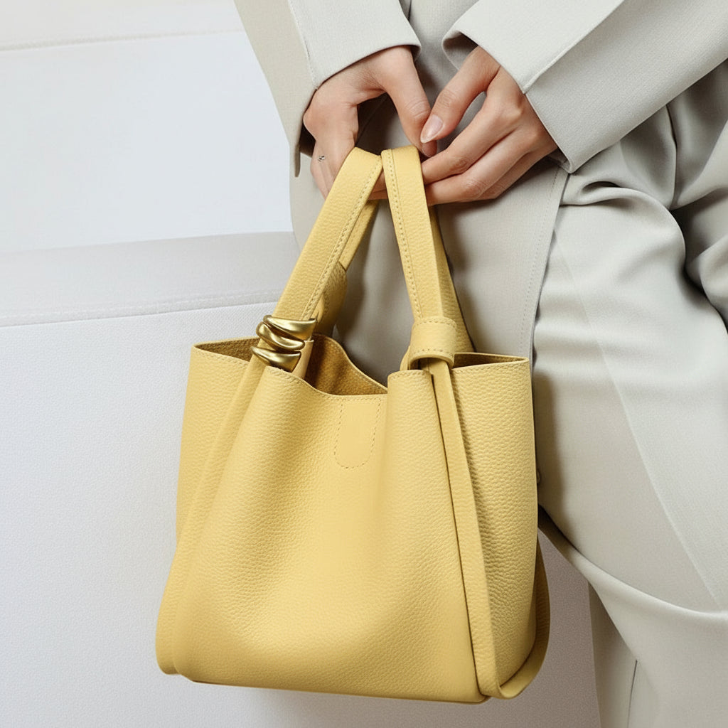 Genuine Leather Mini Picnic Crossbody Bucket Bag