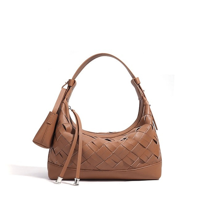 Woven Dumpling Shoulder & Crossbody Bag in Genuine Leather
