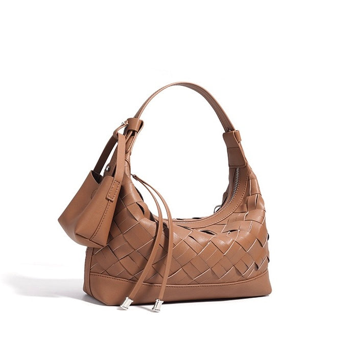 Woven Dumpling Shoulder & Crossbody Bag in Genuine Leather