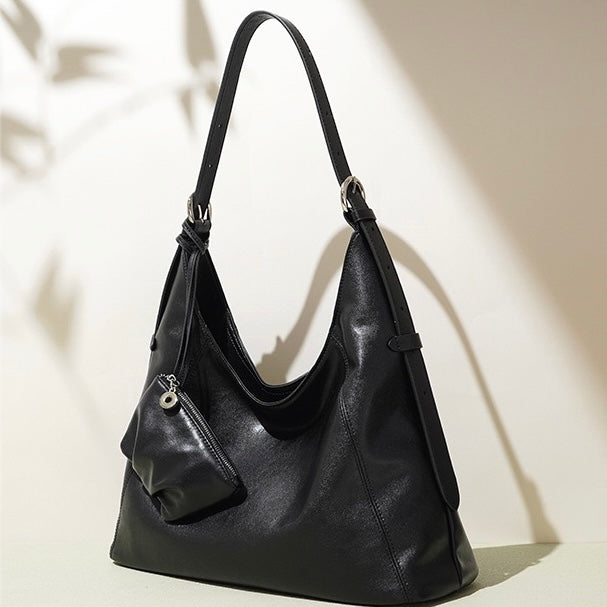 Genuine Leather Minimalist Slouchy Shoulder Bag