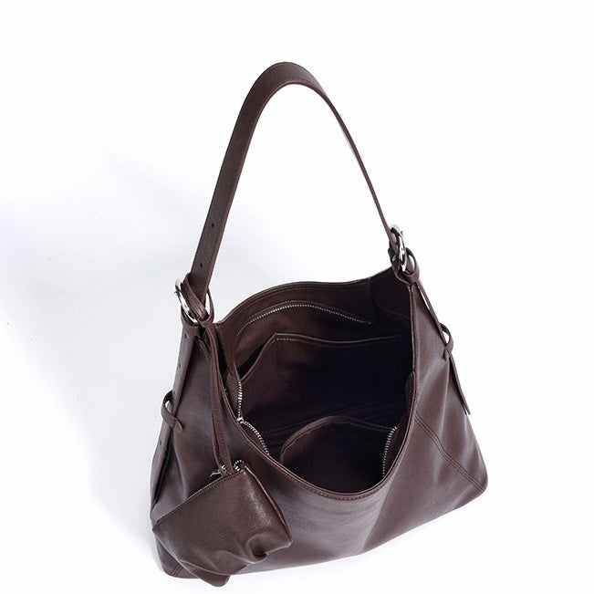 Genuine Leather Minimalist Slouchy Shoulder Bag