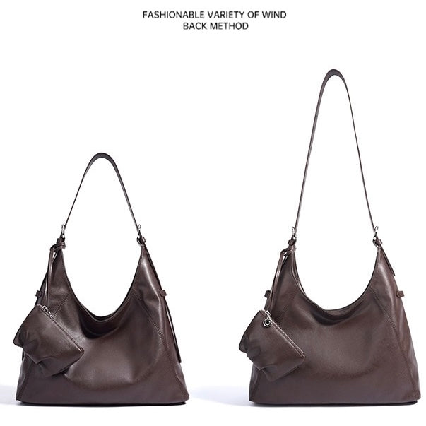 Genuine Leather Minimalist Slouchy Shoulder Bag