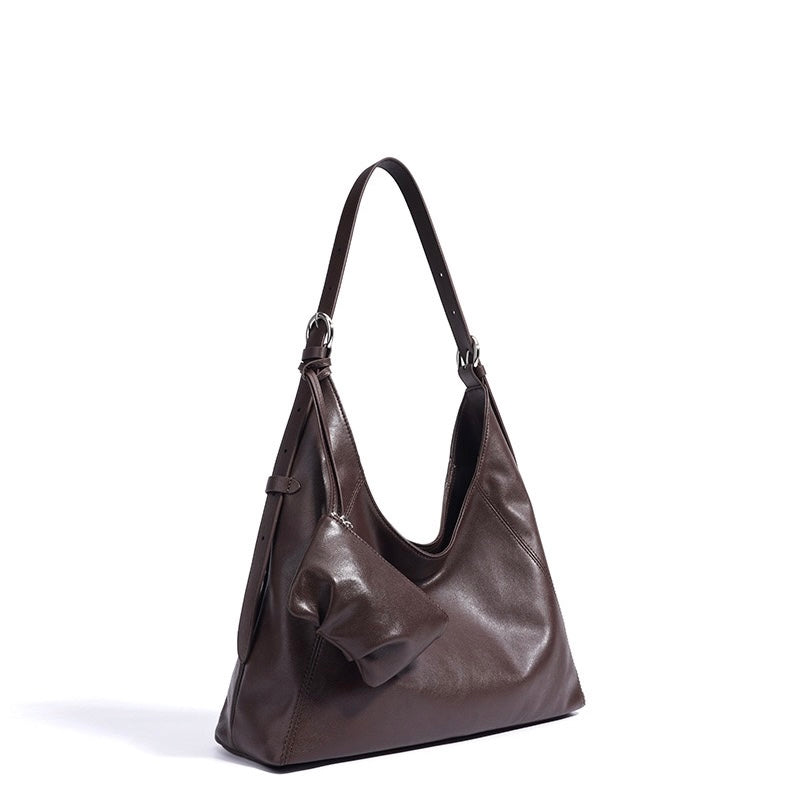 Genuine Leather Minimalist Slouchy Shoulder Bag