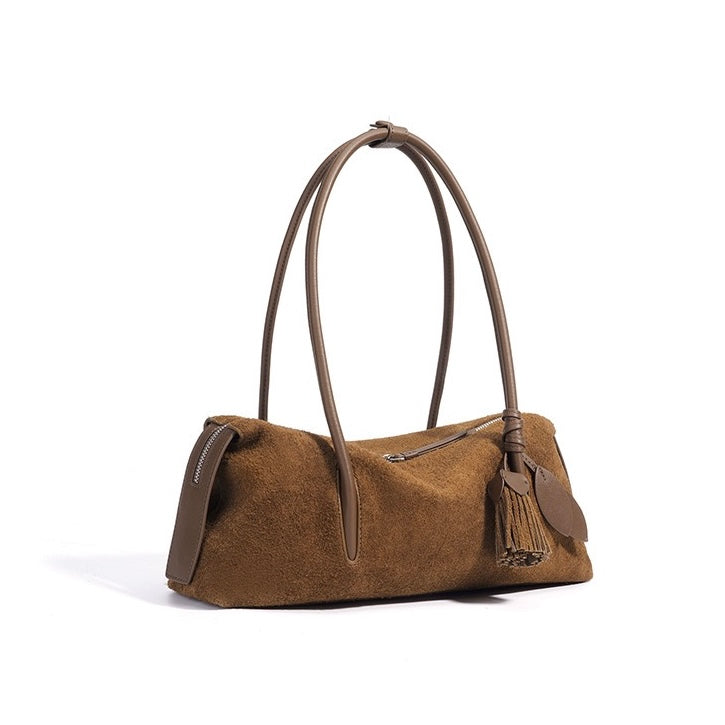 Matte Luxe Leather Tassel Pendant Shoulder Bag