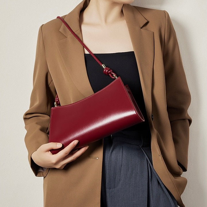 Elegant Genuine Leather Underarm Baguette Bag