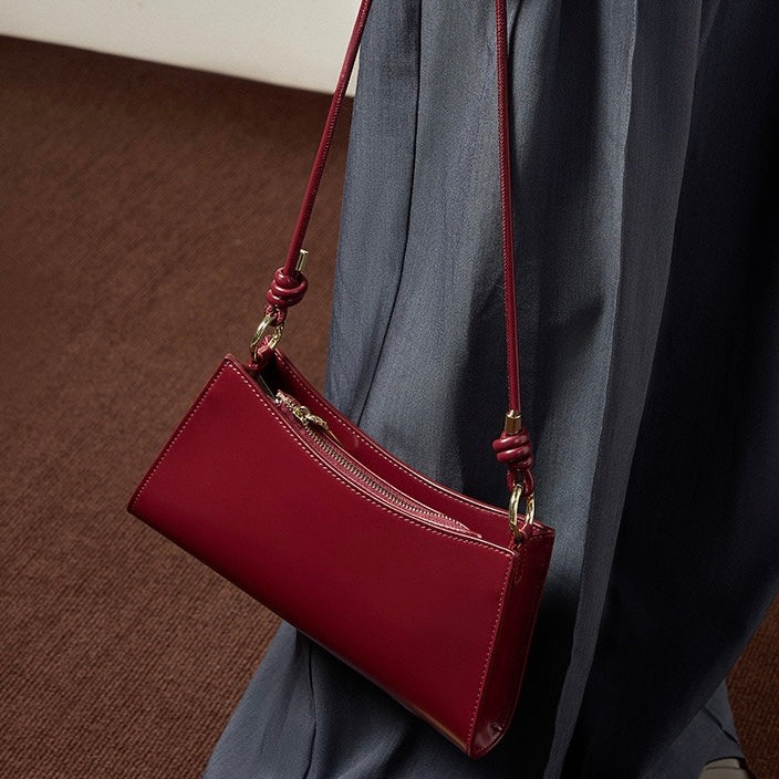 Elegant Genuine Leather Underarm Baguette Bag