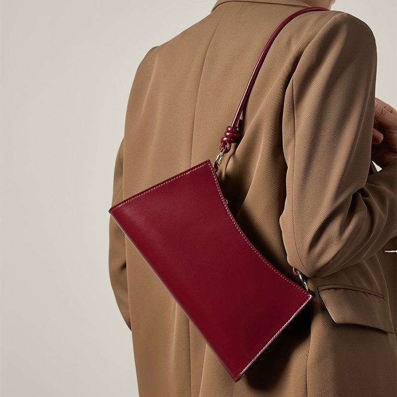 Elegant Genuine Leather Underarm Baguette Bag