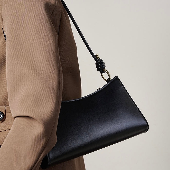 Elegant Genuine Leather Underarm Baguette Bag