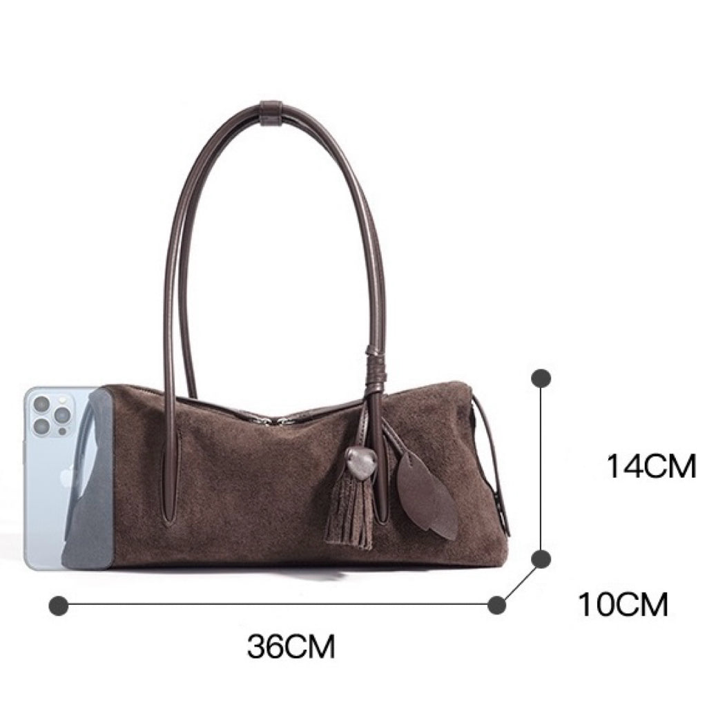 Matte Luxe Leather Tassel Pendant Shoulder Bag