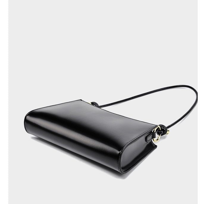 Elegant Genuine Leather Underarm Baguette Bag