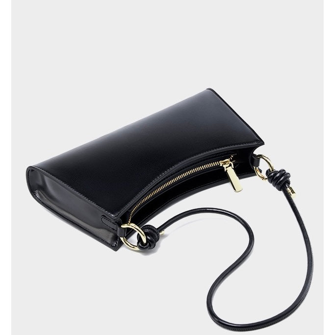 Elegant Genuine Leather Underarm Baguette Bag