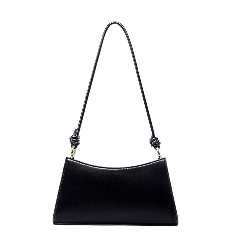 Elegant Genuine Leather Underarm Baguette Bag